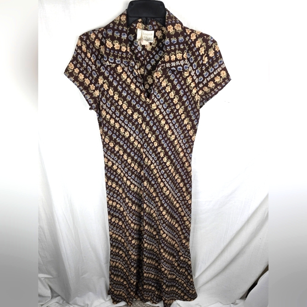 Vintage Boulevard De Paris Brown Floral Patterned Maxi Dress Sz 10